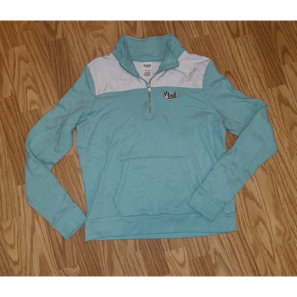 Vs PINK Teal and White Quarter-Zip Pullover